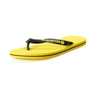 Philipp Plein Men's Yellow/Black Rubber Logo Print Flip Flops Shoes